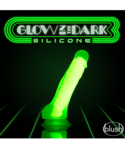 Neo Elite 7.5" Glow in the dark green dildo on black background