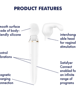 Closeup of the Satisfyer Double Wand-er vibrator descriptions