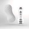 White Tenga Flex Silky Masturbator with a cutaway showing the inside textures