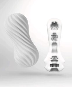 White Tenga Flex Silky Masturbator with a cutaway showing the inside textures