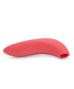 Pink We-Vibe Melt bluetooth and app controlledÂ and suction vibrator laying on its side on a white background