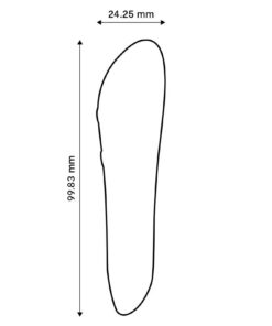 Line drawing of the We-Vibe Tango X showing the dimensions of length, width and height