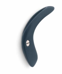 Slate colored We-Vibe Verge cock ring vibratorÂ  on its side showing the buttons on a white background