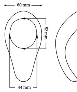 Line drawing of a We-Vibe Verge cock ring vibrator's dimensions showing its length, width and height