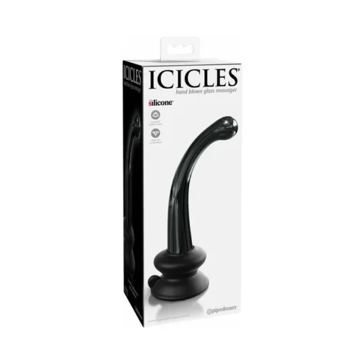 Icicles No. 87 Curved Glass G-Spot Massager w/ Suction Cup - Black