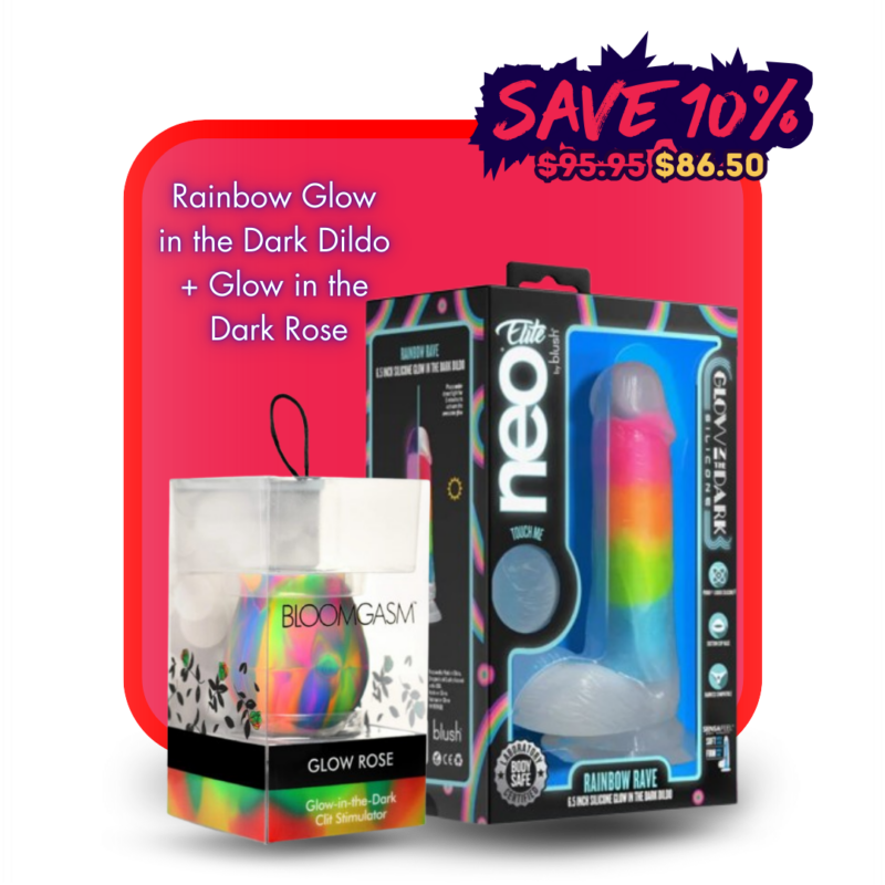 Rainbow Glow 
in the Dark Dildo 
+ Glow in the 
Dark Rose