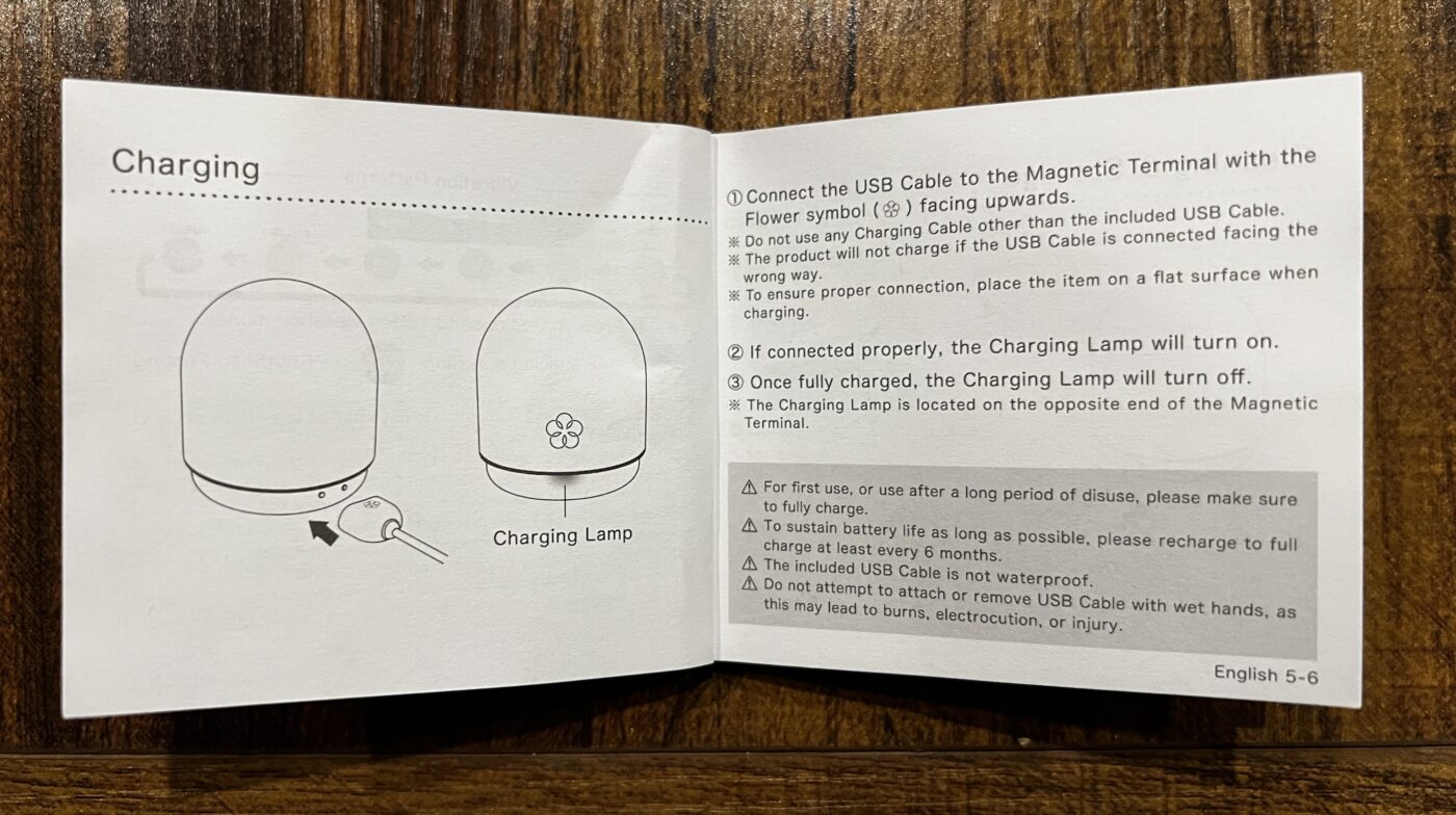 Iroha Temari manual page - Charging