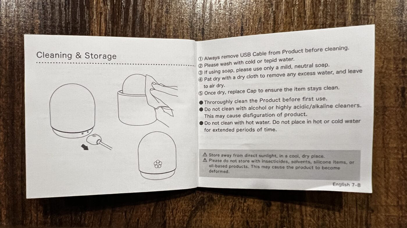 Iroha Temari manual page - Cleaning and storage