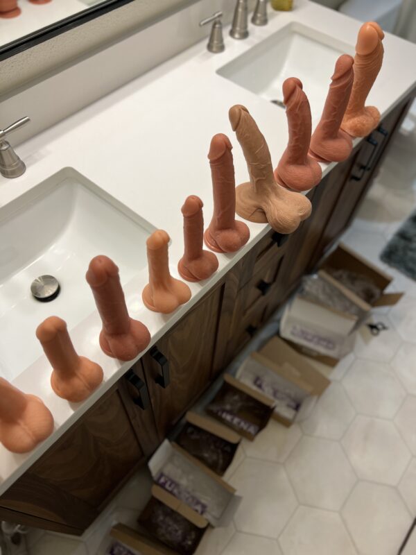 Line of Fukena dildos, starting with the Archer and ending with the Viking on the far right.