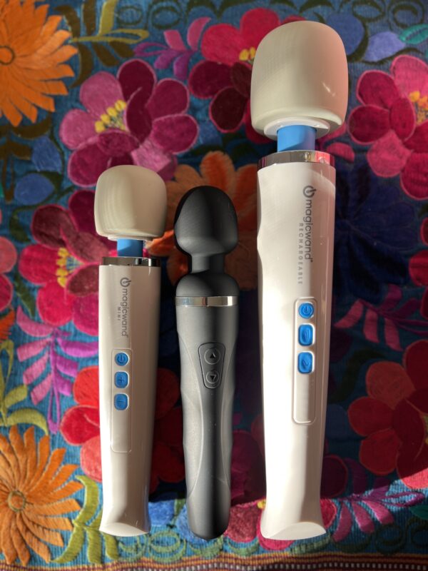 From left to right: The Magic Wand Mini, Lovense Domi 2, and Magic Wand Rechargeable