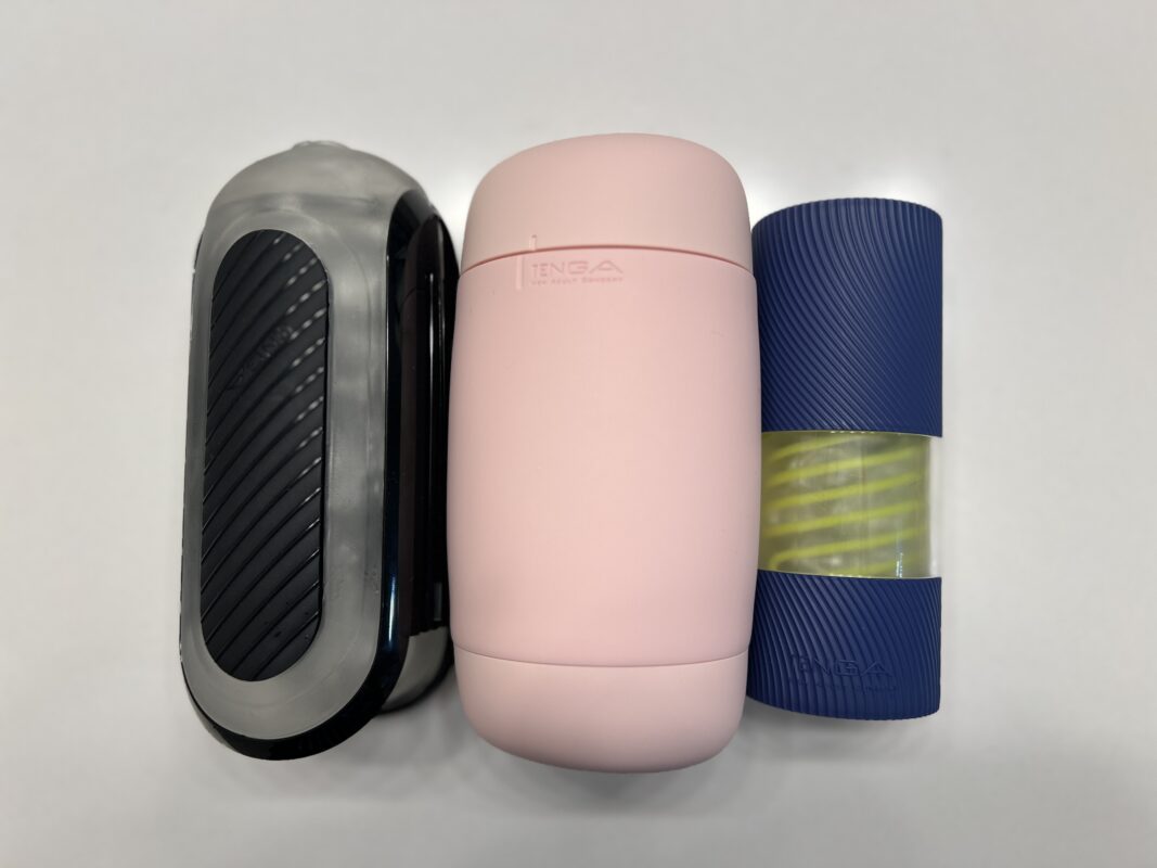 Puffy shown between the Tenga Flip Zero Gravity and Spinner