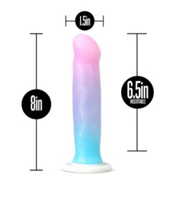 Avant D17 Vision of Love platinum siliconeÂ dildo with the measurements showing 6.5