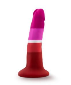 Lesbian flag coloredÂ Avant P3 Pride Beauty platinum silicone dildo side view