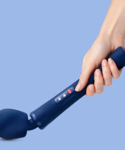 Flexible head of a blue Fun Factory VIM wand vibrator