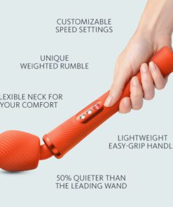 Features of a blue Fun Factory VIM wand vibrator