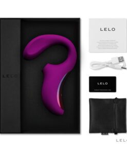 All of the contents of the box of the Lelo Enigma air pulse vibrator