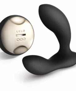 Black silicone Lelo Hugo prostate vibrator with remote control