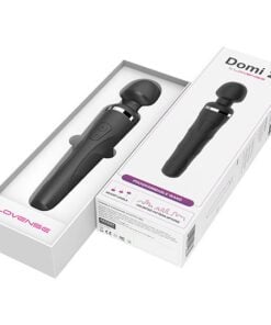 Black Lovense Domi 2 bluetooth app controlled wand vibrator in box