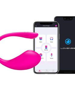 Lovense Lush 3 g-spot bluetooth vibrator next to an iPhone and Android smart phone