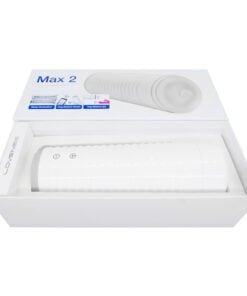 White Lovense Max 2 masturbator and vibrator in its box with contents