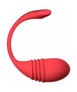 Product shot of a sideways red Lovense Vulse egg shaped vibrator 