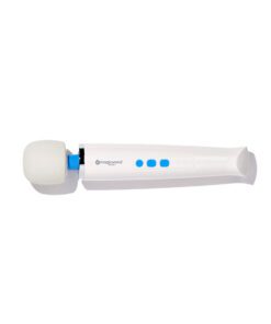 The smaller version of the magic wand vibrator laying on a white background