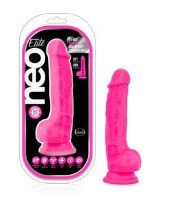 Blush Novelties Neo Elite Neon Pink dildo with container