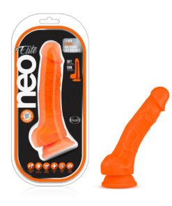 Orange 7.5" Neo Elite dildo with container