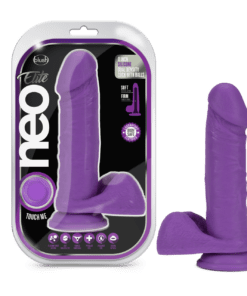 Neon Purple 8" Neo Elite dildo in container