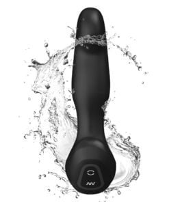 Water splashing a black Nexus Revo Slim prostate massager and vibrator showing it is waterproof