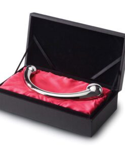 Stainless steel nJoy Pure Wand g-spot and prostate toy inside the included box