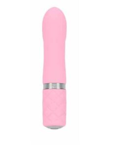 Pink Pillow Talk Flirty bullet vibrator standing straight up on a white background