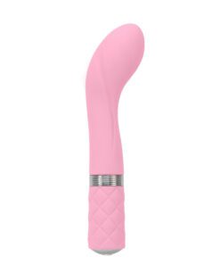 Pink Pillow Talk Sassy g-spot vibrator facing the side on a white background