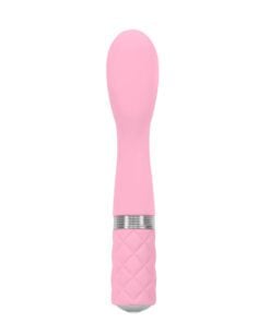 Pink Pillow Talk Sassy g-spot vibrator facing forward on a white background