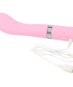 Pink Pillow Talk Sassy g-spot vibrator with it's USB charging cable