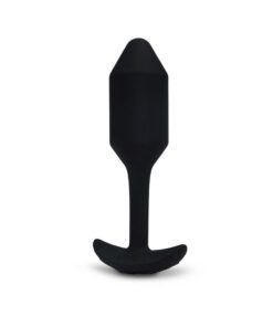 The B-vibe medium sized black Snug Plug by itself on a white background