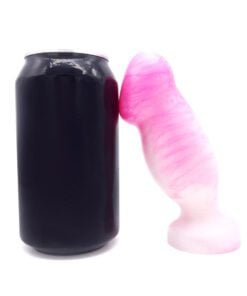 Uberrime Sensi Pink Pearl Vaginal Plug shown next to a soda can