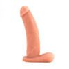 Vanilla colored Vixen Bandit dual density,Â  platinum silicone dildo standing straight upÂ on a white background