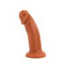 Caramel colored Vixen Maverick dual density,Â  platinum silicone dildo standing straight upÂ on a white background