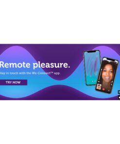 Two phones on a wide banner showing the We-Vibe mobile app and text that says Remote Pleasure, stay in touch with the We Connect app