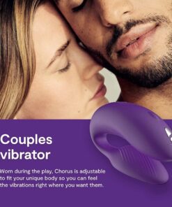 Purple We-Vibe Chorus couples vibrator feature guide with text stating how adjustable it is and that it can be worn during the dayÂ 