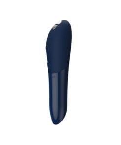 Closeup of a blue colored We-Vibe Tango X bullet vibrator charging cable facing down