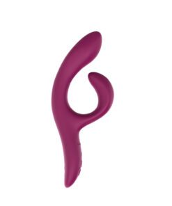 Purple We-Vibe Nova 2 rabbit and g-spot vibrator standing up on a white background