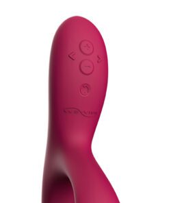 Closeup of a purple We-Vibe Nova 2 rabbit and g-spot vibrator showing the buttons